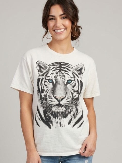 Women's Cream Short Sleeve Tiger Graphic Tee
